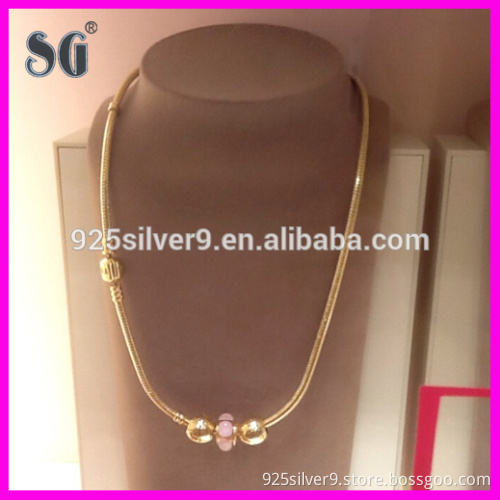 2016 fashion 925 sterling silver and gold plating charm necklaces with silver beads and glass beads for European Jewelery